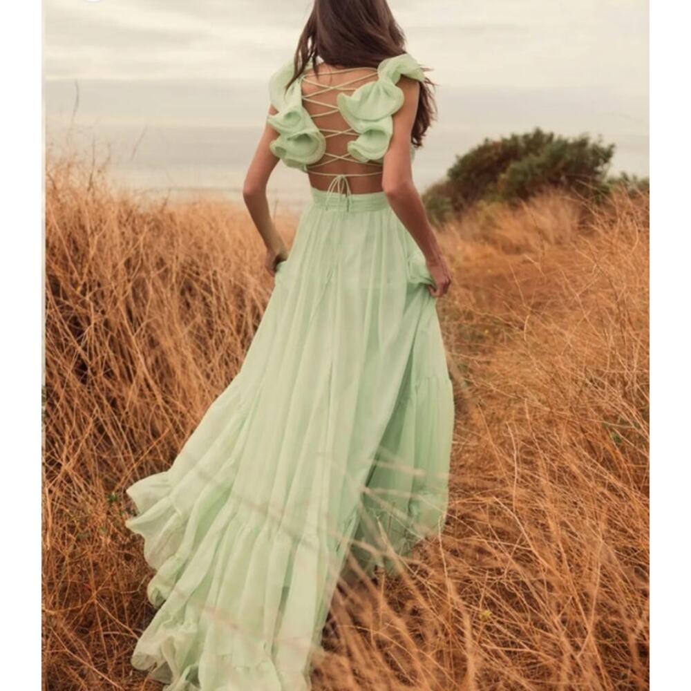 Mac Duggal NEW Size 10 67911 Mint Iconic Ruffle Tiered Cut-Out Chiffon Maxi Gown - Picture 6 of 12